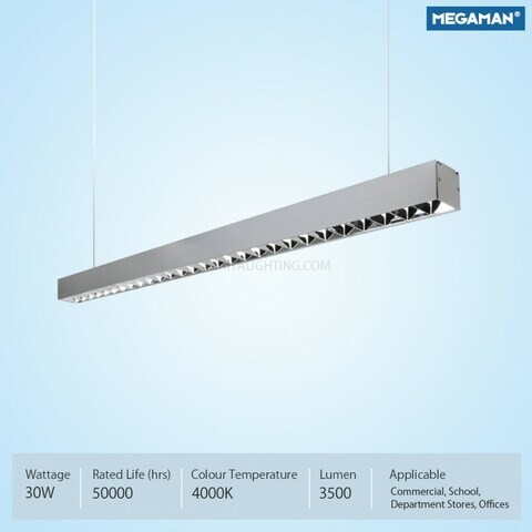 Megaman Gabio LED Pendant Louvre Linear Profile Light FLP70000V0/SV61 30W 4000K - Cool White