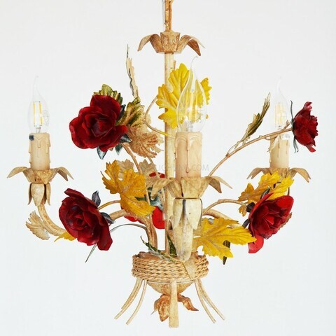 Flower Chandelier 0862 3 Arms - Beige/Red