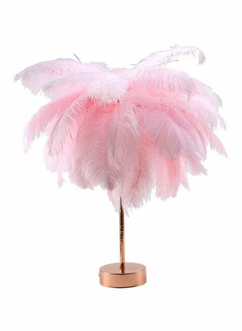 East Lady - Handmade Feather Led Table Lamp Pink/Gold 34X11Centimeter