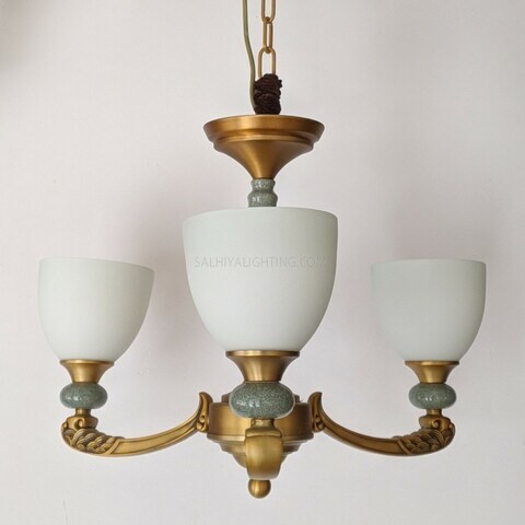 Uplight Chandelier H8626-3 Arms - Brass+Green