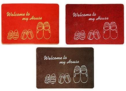 Beautiful &amp; Attractive Door-Mat, Colourful Welcome &amp; Shoe Printed Design Anti-Slip Mat, (Assorted Colour) Door-Mat 38x58cm (Pack of 1 Unit).