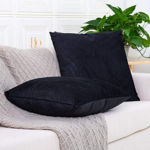 Decorative Velvet Zippered Throw Pillow Covers With Pillow Insert for Sofa Couch Bed, CAN, Set Of 2, Luxury Soft Cushion Cases With Pillow Insert(40x40 cm, Black)