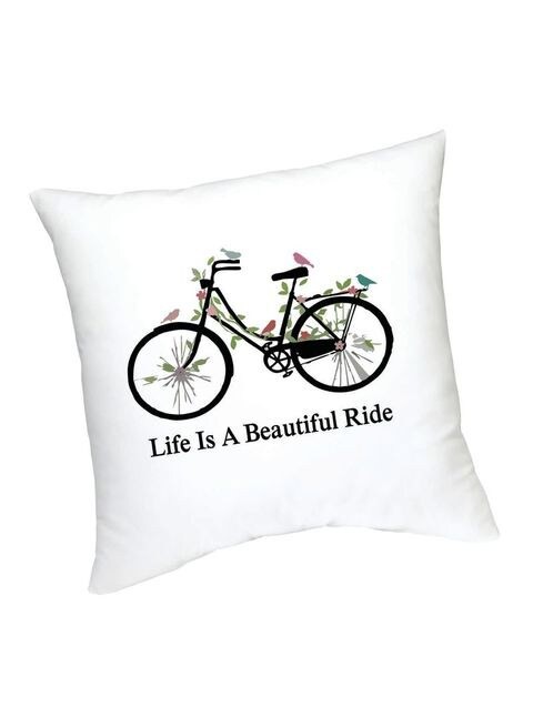 FMstyles Life Is A Beautiful Ride Printed Cushion White/Black/Green 45 cm