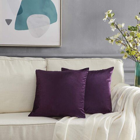 Decorative Velvet Zippered Throw Pillow Covers With Pillow Insert for Sofa Couch Bed, CAN, Set Of 2, Luxury Soft Cushion Cases With Pillow Insert (40x40 cm, Purple)