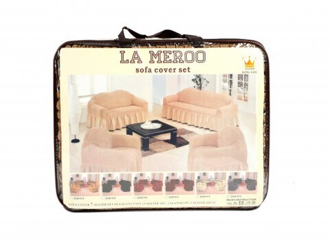 Sofa Cover Set, LA MEROO, Spandex Non Slip Soft, 85% Polyster &amp; 15% Spandex, 7 Seater, Washable Furniture Protector (Brown)