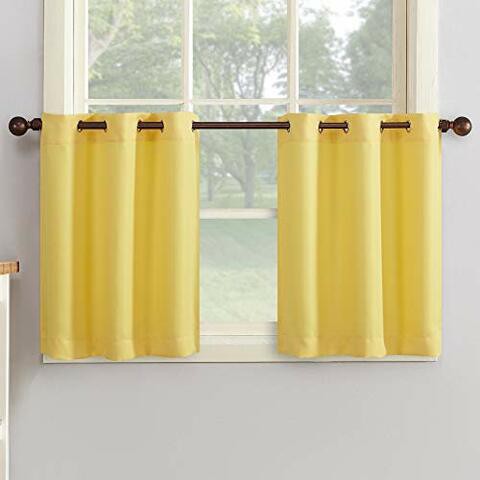 No. 918 Montego Casual Textured Grommet Kitchen Tier Curtain Pair (Set Of 2), 56&quot; X 36&quot;, Yellow