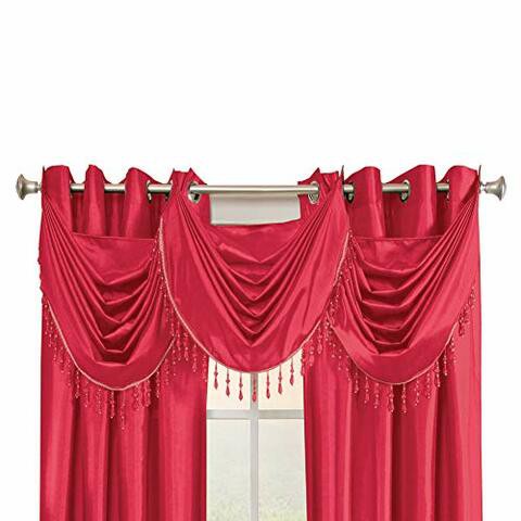 Collections Etc Stylemaster Chelsea Grommet Waterfall Valance With Beaded Trim, 36-Inch By 37-Inch, Crimson