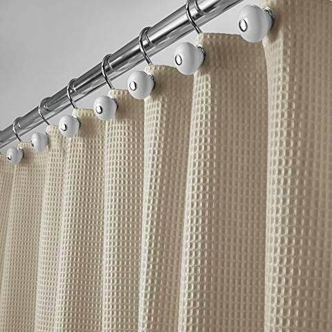 Mdesign Hotel Quality Polyester/Cotton Blend Fabric Shower Curtain With Waffle Weave And Rust-Resistant Metal Grommets For Bathroom Showers And Bathtubs - 72&quot; X 72&quot; - Dark Khaki