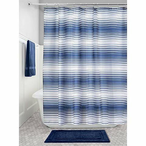 Idesign Enzo Stripe Fabric Bathroom Shower Curtain - 72&quot; X 72&quot;, Navy/White