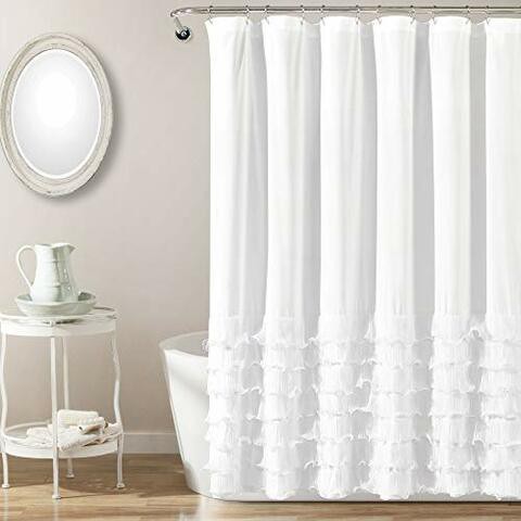 Lush Decor Avery Shower Curtain Ruffled Shabby Chic Farmhouse Style Bathroom, 72 X 72 , White