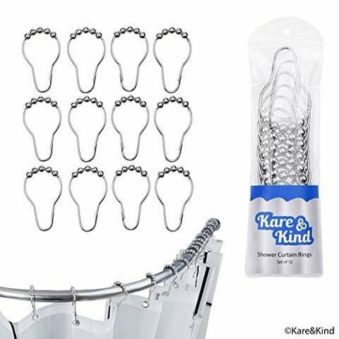 Kare &amp; Kind Shower Curtain Rings - Set Of 12 - Friction Free Gliding Rollers - Rust Proof Stainless Steel - Original Heavy Duty Sliding Hangers Polished Chrome - Easy To Install Locking Clips