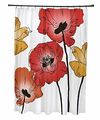 E By Design Scfn736Or18 Poppies, Floral Print Shower Curtain, Red/Orange