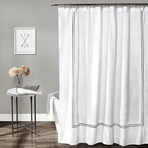 Lush Decor Hotel Collection Shower Curtain Fabric Minimalist Plain Style Bathroom Design, 72&quot; X 72&quot;, White And Gray