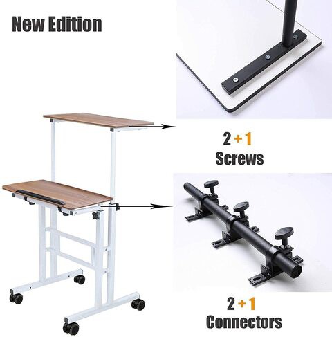 Naor Adjustable Stand Up Desk Mobile Standing Desk Height Adjustable Home Office Desk With Standing And Seating 2 Modes (Dark Color-101)