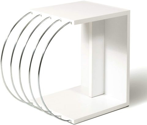 HomeCanvas Case End/Side Table for Living Room Made In Turkey  (White-Chrome)