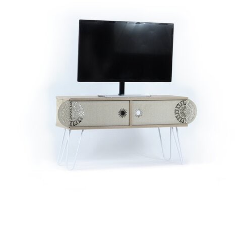 Home Canvas Illia Contemporary TV Stand for Living Room, TV Unit Media Easy Assembly - Oak-White