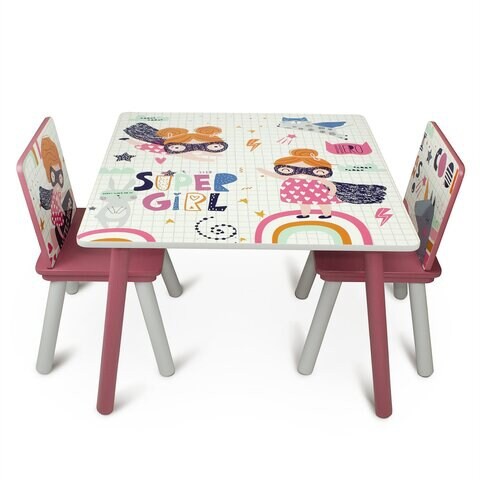 Super girl Table With 2 Chairs Set - Multicolour