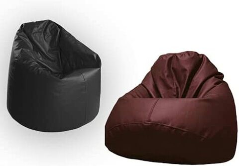 Luxe Decora PVC Leather Bean Bag Combo(Black &amp; Maroon)