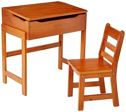 Lipper International Child&#39;s Slanted Top Desk &amp; Chair, Pecan Finish