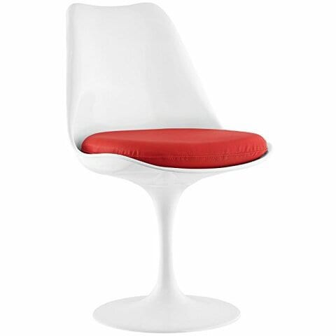 Modway Lippa Mid-Century Modern Faux Leather Upholstered Swivel Dining Chair in Red