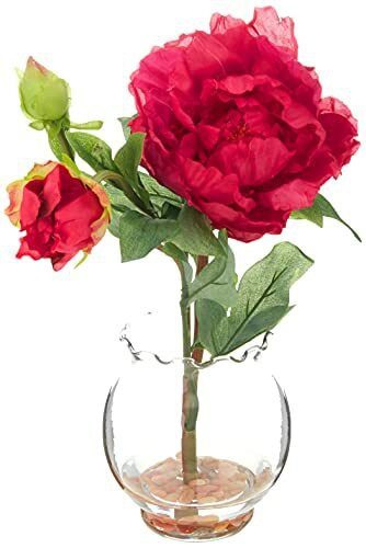 Nearly Natural 1278-RD Peony with Fluted Vase Silk Flower Arrangement, Red