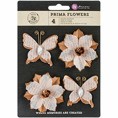 Prima Marketing Roasted Chestnut Bethlehem Paper and Vellum Flowers and Butterflies, 2-Inch by 2.5-Inch, 4-Pack