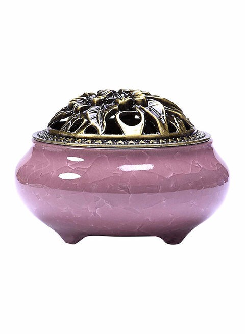 Generic Ceramic Incense Stick Holder With Lid Lavender/Gold 3.9x2.8inch