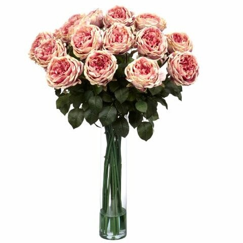 Nearly Natural 1219-PK Fancy Rose Silk Flower Arrangement, White