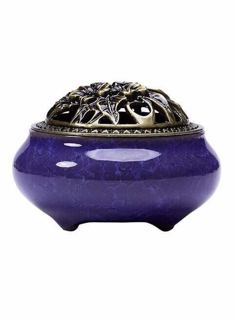 Generic Ceramic Incense Stick Holder With Lid Purple/Gold 3.9x2.8inch