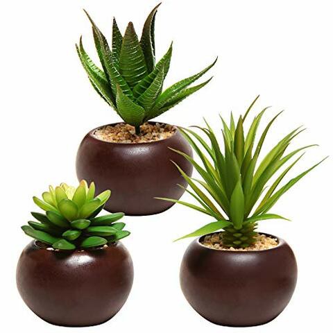 MyGift Potted Artificial Mini Succulent Plants, Set of 3