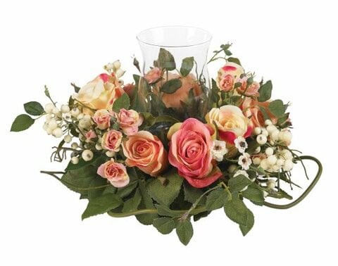 Nearly Natural 4685-AP Mini Rose Candelabrum Silk Flower Arrangement,Assorted Pastel