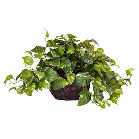 Nearly Natural 6681 Pothos with Vase Decorative Silk Plant, Green