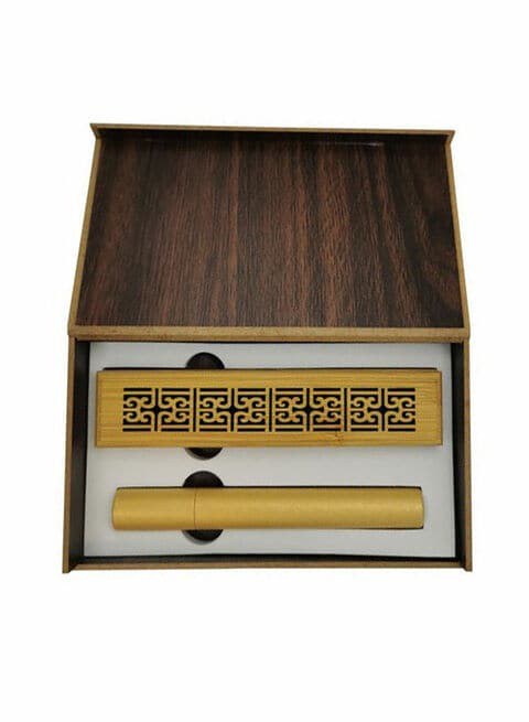 Generic Floral Engraved Incense Burner With Oud Incense Stick Brown 17x10centimeter