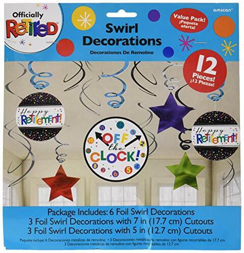 Amscan Fun-Filled Retirement Party Happy Retirement And Off The Clock! Foil Swirl Decoration, 12 Pieces, Made From Paper, By