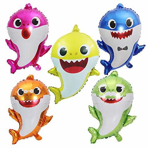 Hongkai 5 Pcs Baby Shark Family Foil Balloons Set for Sea World Shark Baby Themed Birthday 1st Birthday Decorations Boy Girl Kids Birthday Party Baby Shower Party Supplie