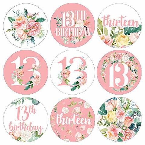 Distinctivs Pink Floral 13Th Birthday Party Favor Stickers - 180 Labels