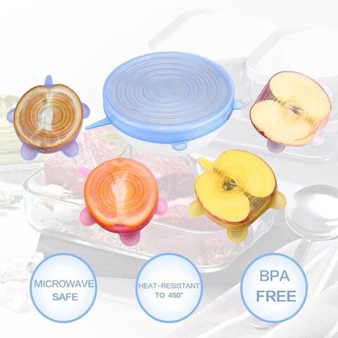 Generic-6PCS Silicone Stretch Lids Universal Silicone Food Wrap Bowl Pot Lid Silicone Cover Pan Cooking Kitchen Accessories 120g