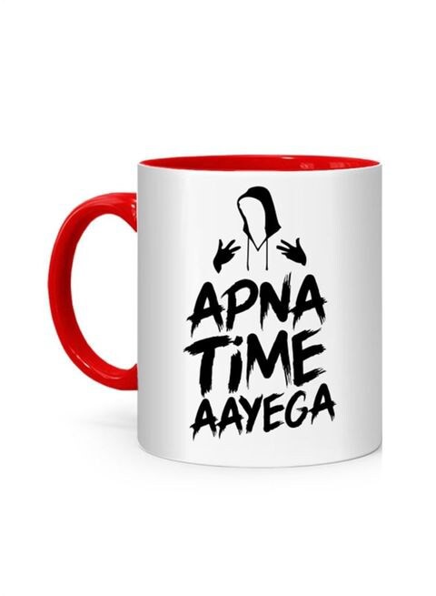 FMstyles Apna Time Ayeega Gullyboy Printed Mug White/Red 10 cm