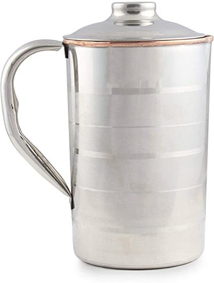 GreenTree Handmade Maintenance Free Design Steel Copper Jug Pitcher Yoga Ayurveda Healing (1500 ml)