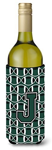 Caroline&#39;s Treasures Cj1071-Jliterk Letter J Football Green And White Wine Bottle Beverage Insulator Hugger, Wine Bottle, Multicolor