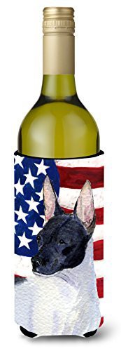 Caroline&#39;s Treasures Ss4054Literk Usa American Flag With Rat Terrier Wine Bottle Beverage Insulator Beverage Insulator Hugger, Wine Bottle, Multicolor