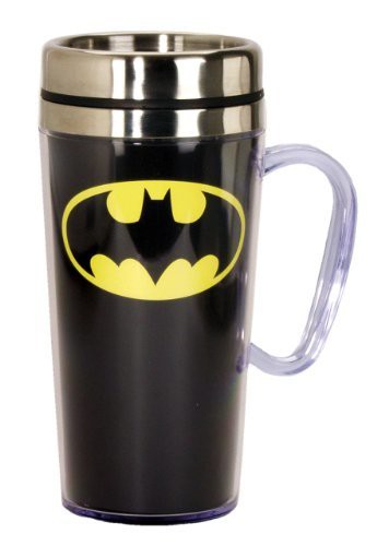 Dc Comics Batman Logo Insulated Travel Mug, 15 Ounces, Black