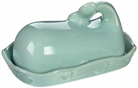 Creative Co-op Whale Shaped Butter Dish with Lid, 1 EA, Aqua