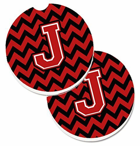 Caroline&#39;s Treasures CJ1047-JCARC Letter J Chevron Black and Red Set of 2 Cup Holder Car Coasters, Large, multicolor