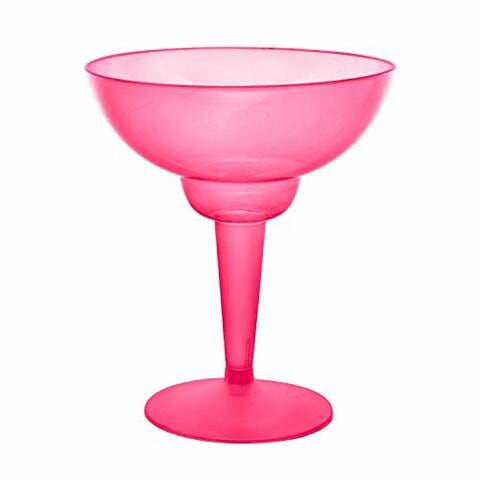 Party Essentials Hard Plastic Two Piece 12-Ounce Margarita Glasses, Neon Pink, 10 Count