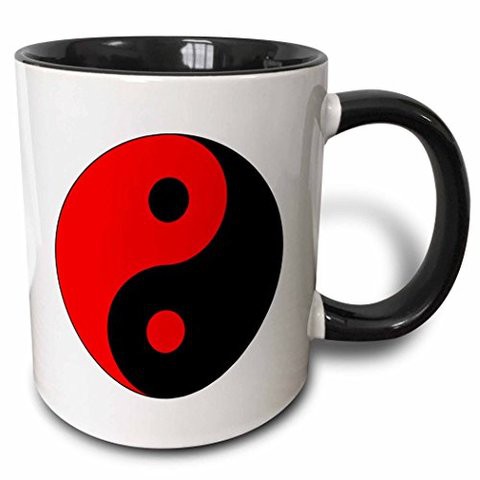 3Drose Mug_80454_4&quot;Black N Red Ying Yang&quot; Two Tone Black Mug, 11 Oz, Multicolor