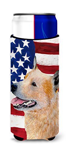 Caroline&#39;s Treasures Ss4251Muk Usa American Flag With Australian Cattle Dog Ultra Beverage Insulators For Slim Cans, Slim Can, Multicolor