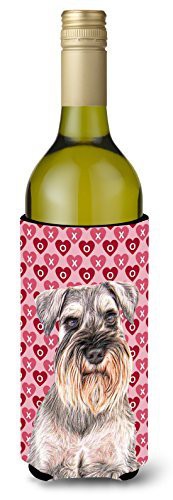 Caroline&#39;s Treasures Kj1193Literk Hearts Love And Valentine&#39;s Day Schnauzer Wine Bottle Beverage Insulator Hugger, Wine Bottle, Multicolor