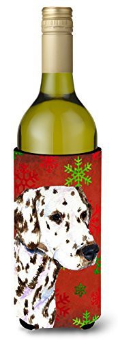 Caroline&#39;s Treasures Ss4676Literk Dalmatian Red And Green Snowflakes Holiday Christmas Wine Bottle Beverage Insulator Beverage Insulator Hugger, Wine Bottle, Multicolor