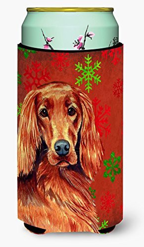 Caroline&#39;s Treasures Lh9344Tbc Irish Setter Red And Green Snowflakes Holiday Christmas Tall Boy Beverage Insulator Beverage Insulator Hugger, Tall Boy, Multicolor